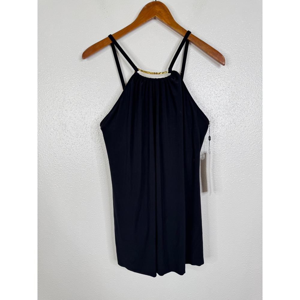 Magicsuit Women Black Solid Halter Swim Dress Gold Hardware One Piece 6006012 10